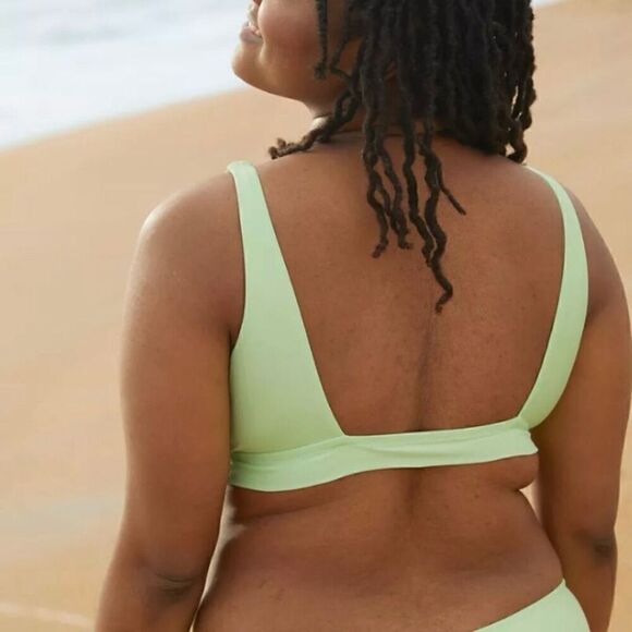 Aerie Tie Banded Wide Strap Scoop Bikini Top Green Women Small New With Tag - Picture 8 of 8